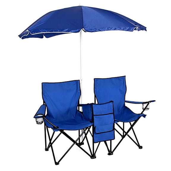 RTRWDC Foldable Double Outdoor Chair with Detachable Sunshade -179.5 Pound Load Capacity, Steel Tube/Oxford Cloth Material, Blue Suitable for Picnicking/Beach/Camping/Fishing