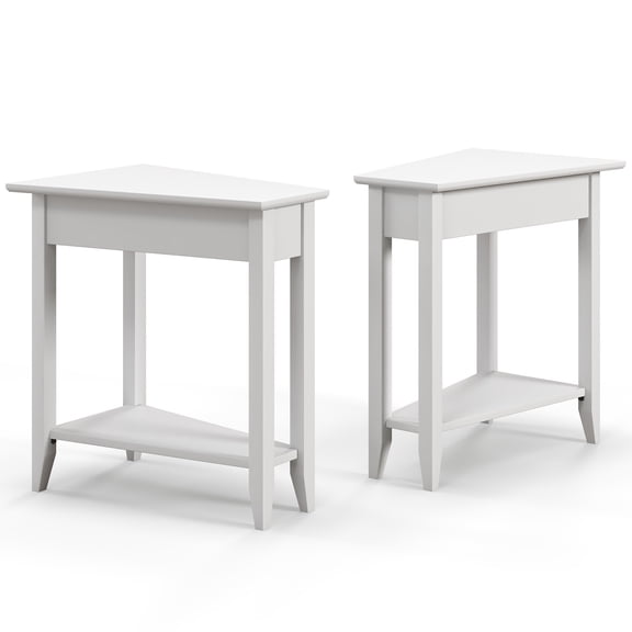 RTRWDC Furniture -2-piece set of white medieval modern style 2-layer edge table MDF+rubber wood material 245lbs countertop load-bearing wide tabletop+lower shelf anti slip foot mat