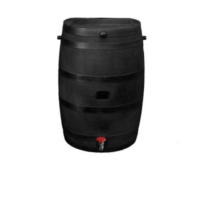 Black 50 Gallon Recycled Plastic Rain Barrel
