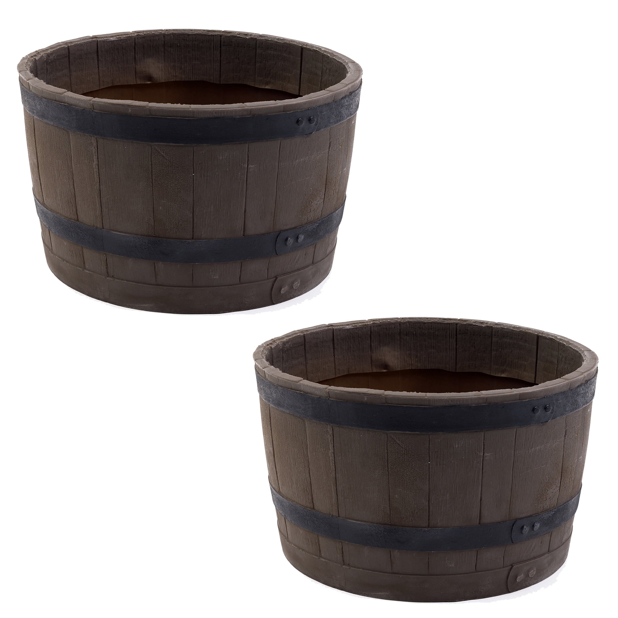 Walnut and Black Recycled Plastic Barrel Planter Set
