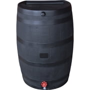 RTS Home Accents 50-Gallon ECO Rain Barrel Made with 100% Recycled Plastic, Flat Back Rain Water Collection Barrel, Link Kit Included, Black 2 Pack