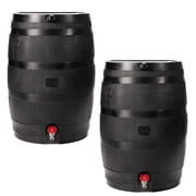 RTS Home Accents 50-Gallon ECO Rain Barrel Made with 100% Recycled Plastic, Flat Back Rain Water Collection Barrel, Link Kit Included, Black 2 Pack