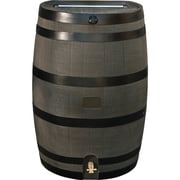 RTS Home Accents 50-Gallon Rain Barrel with Link Kit, Flat Back Rain Water Collection Barrel, Link Kit Included, Woodgrain with Black Stripes 2 Pack