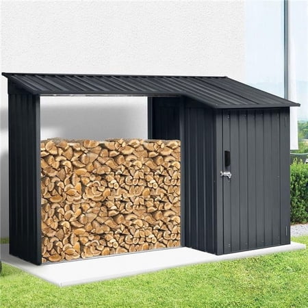 RTS Home Accents 556200100A7981 RTS Home Accents Wood Shed with Locker, Graphite Color