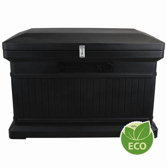 RTS Home Accents ECO ParcelWirx Premium Horizontal Large Lockable Package Delivery Box with Hinged Lid, Black