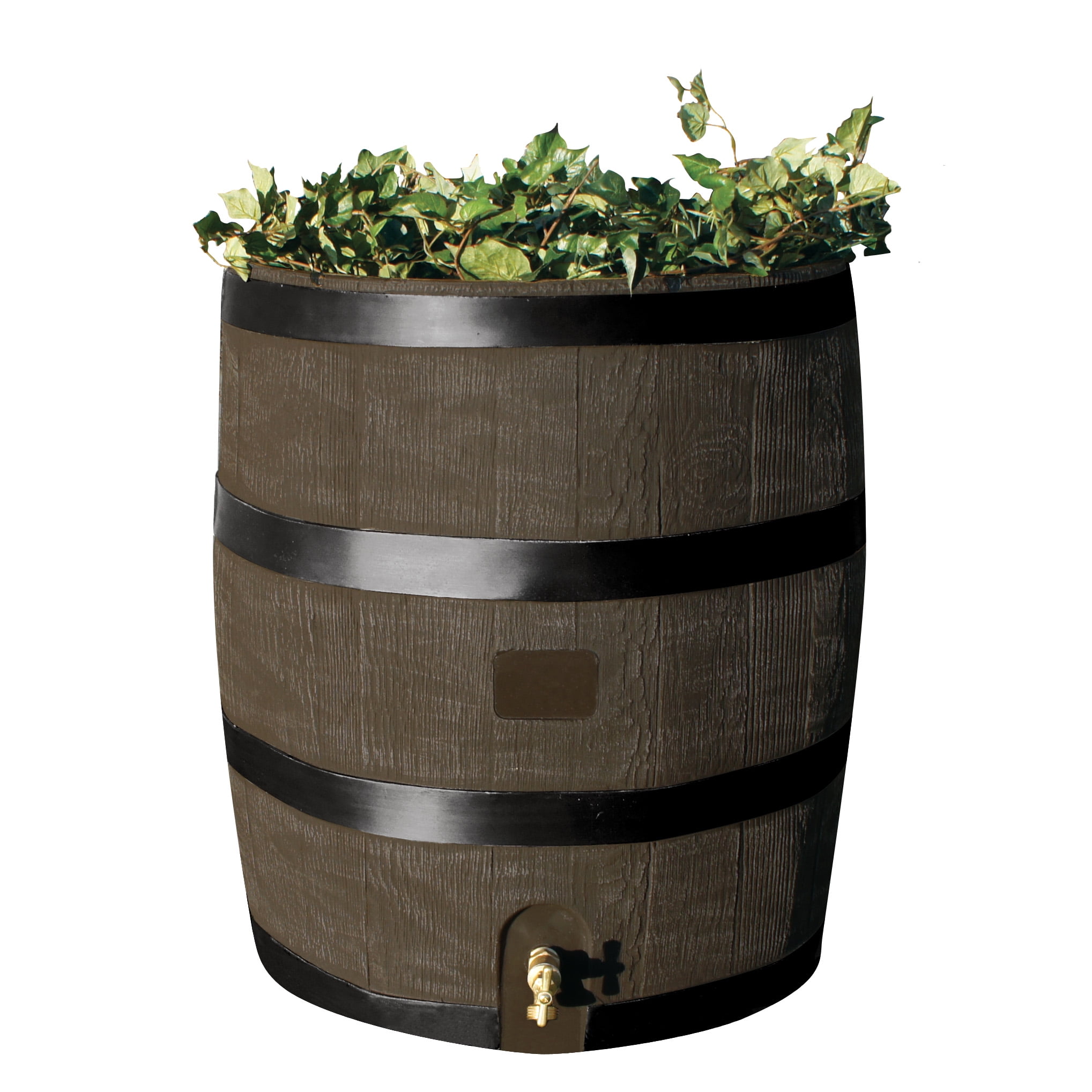 Deco Finish Polyethylene Rain Barrel with Planter, 35 Gallon