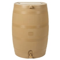 RTS Home Accents Polyethylene 50 Gallon Flat Back Brass Spigot Rain Barrel, Oak Color