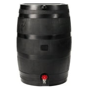 RTS Home Accents Polyethylene 50 Gallon Flat Back Eco Rain Barrel, Black Color