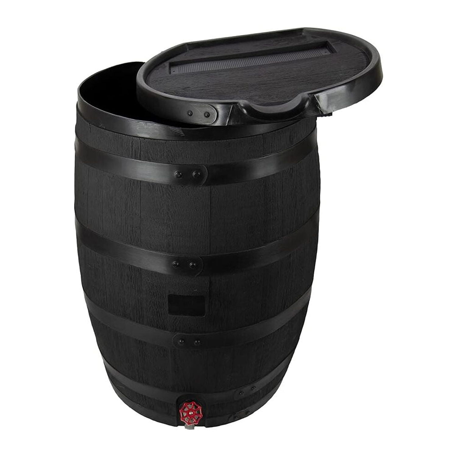 Black 55 Gallon Polyethylene Flat Back Rain Barrel with Lid