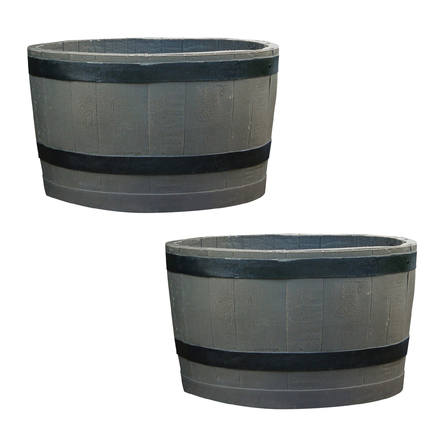 Walnut and Black Recycled Plastic Barrel Planter Set