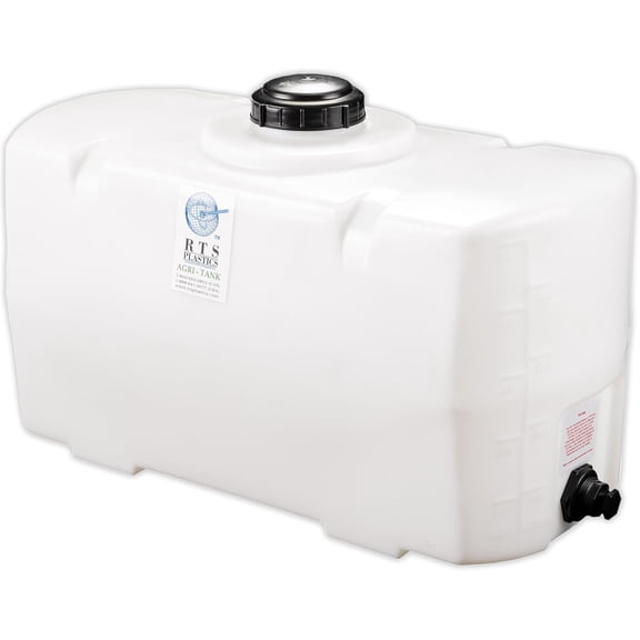 RTS Plastics Rotomolded Polyethylene PCO-50 Gallon Tank for Water and Non-Flammable Liquids with Molded Grad Strip and Siphon Elbow