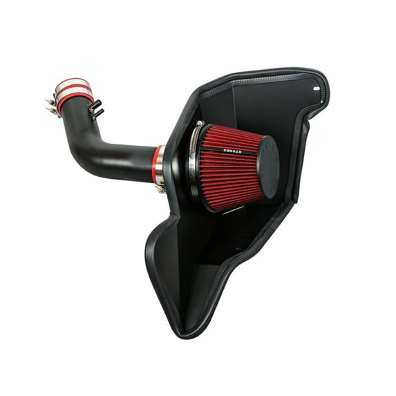 RTUNES RACING BLACK PIPE HEAT SHIELD COLD AIR INTAKE KIT + FILTER Compatible For 15-17 Mustang 3.7L V6