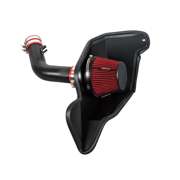RTUNES RACING BLACK PIPE HEAT SHIELD COLD AIR INTAKE KIT + FILTER Compatible For 15-17 Mustang 3.7L V6