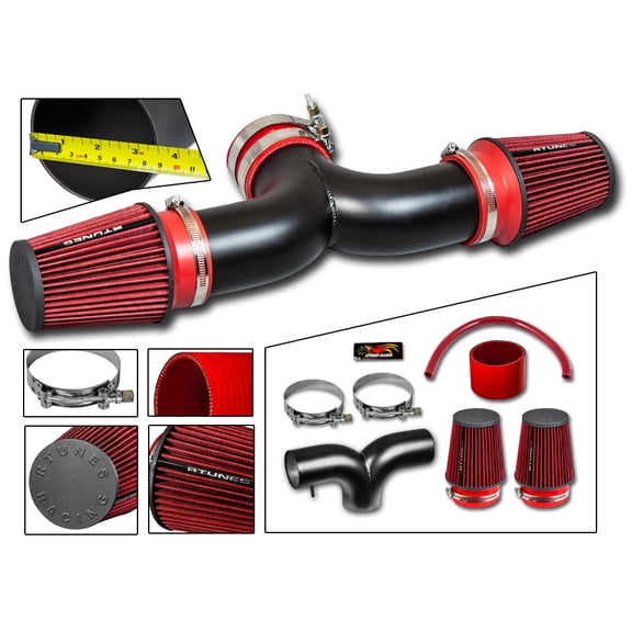 RTUNES RACING BLACK PIPE DUAL RAM AIR INTAKE + FILTER Compatible For 97-00 Chevy Corvette C5 5.7L V8