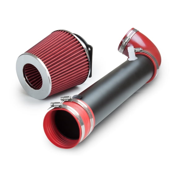 RTUNES RACING MATTE BLACK PIPE RED - SHORT RAM INTAKE Compatible For 95-00 Ford Explorer/Ford Ranger / 95-00 Mazda B4000 OHV V6