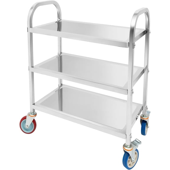 RTUSUML 3 Tier Stainless Steel Kitchen Trolley Cart, 29.5x15.8x37.4 Inch Kitchen Island Trolley 360Rotation Catering Storage Cart with Locking Wheels, 420Lbs Capacity, for Hotels Restaurant Home