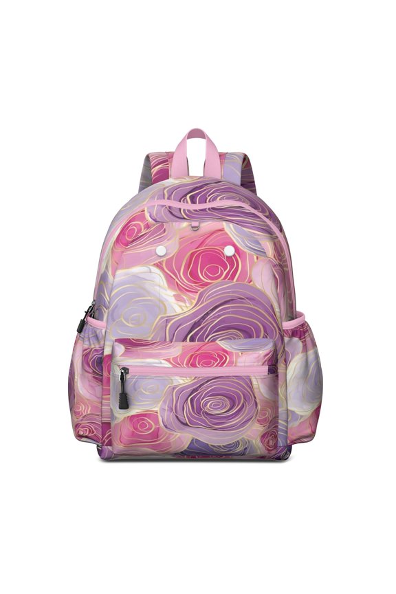 School Bags Pink Rose Gold Flowers Bags with Double Zipper Sliders