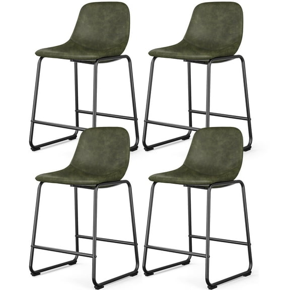 RTVR 24" Bar Stools Set of 4 with Back, Faux Leather for Home Kitchen, Olive