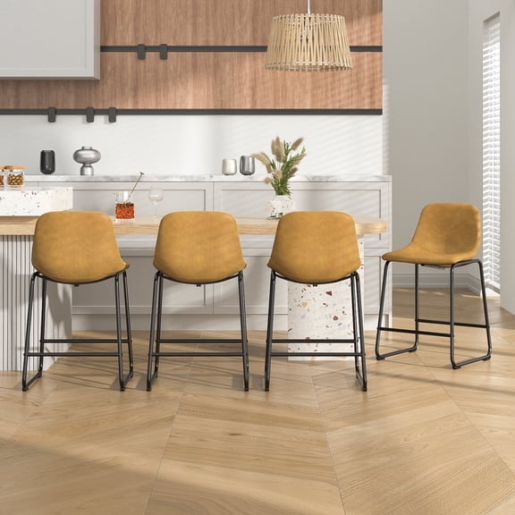 RTVR 24" Bar Stools Set of 4 with Back, Faux Leather for Home Kitchen Yellow