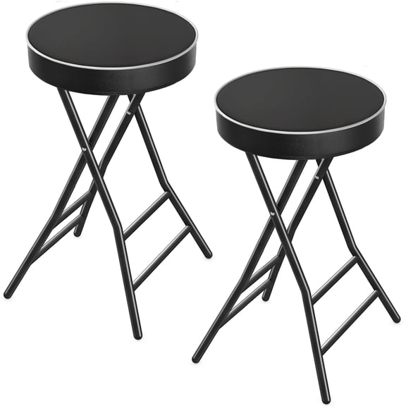 RTVR 26 inch Round Collapsible Folding Stool with 400lbs Capacity, Padded PU Leather Black, Set of 2