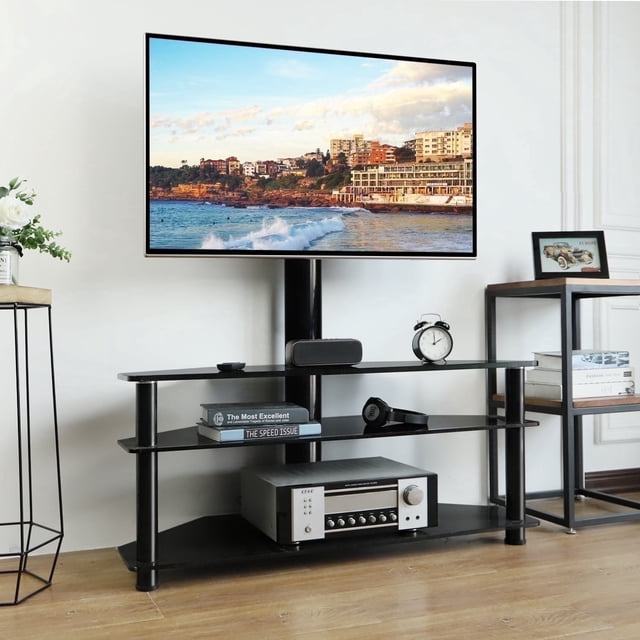 Tavr Program TAVR Universal Swivel TV Stand for 75 inch TVs, Black Glass Shelves ...