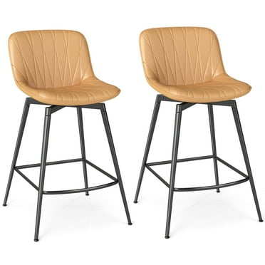 RTVR 30" Swivel Upholstered Bar Stools Set of 2 with Back & Footrest, Counter Height Bar Chairs for Kitchen Island, Faux Leather in Brown
