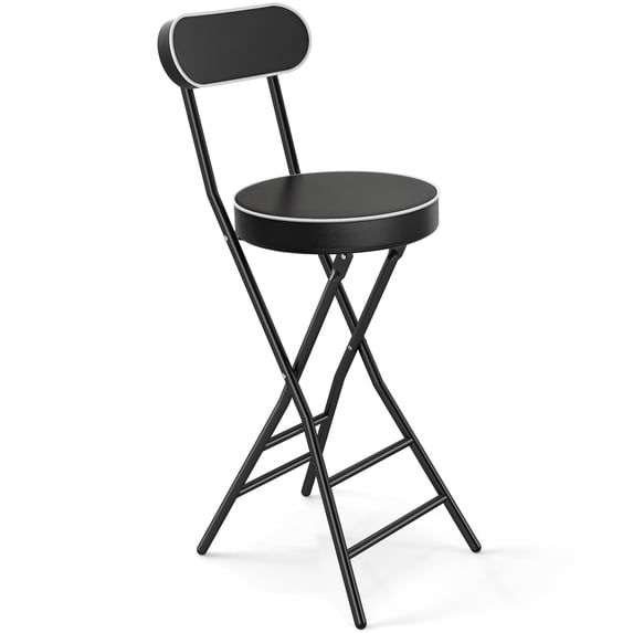 RTVR 36-inch Round Collapsible Folding Stool with 400 lbs Capacity, Padded PU Leather, Black with Back, Indoor Outdoor