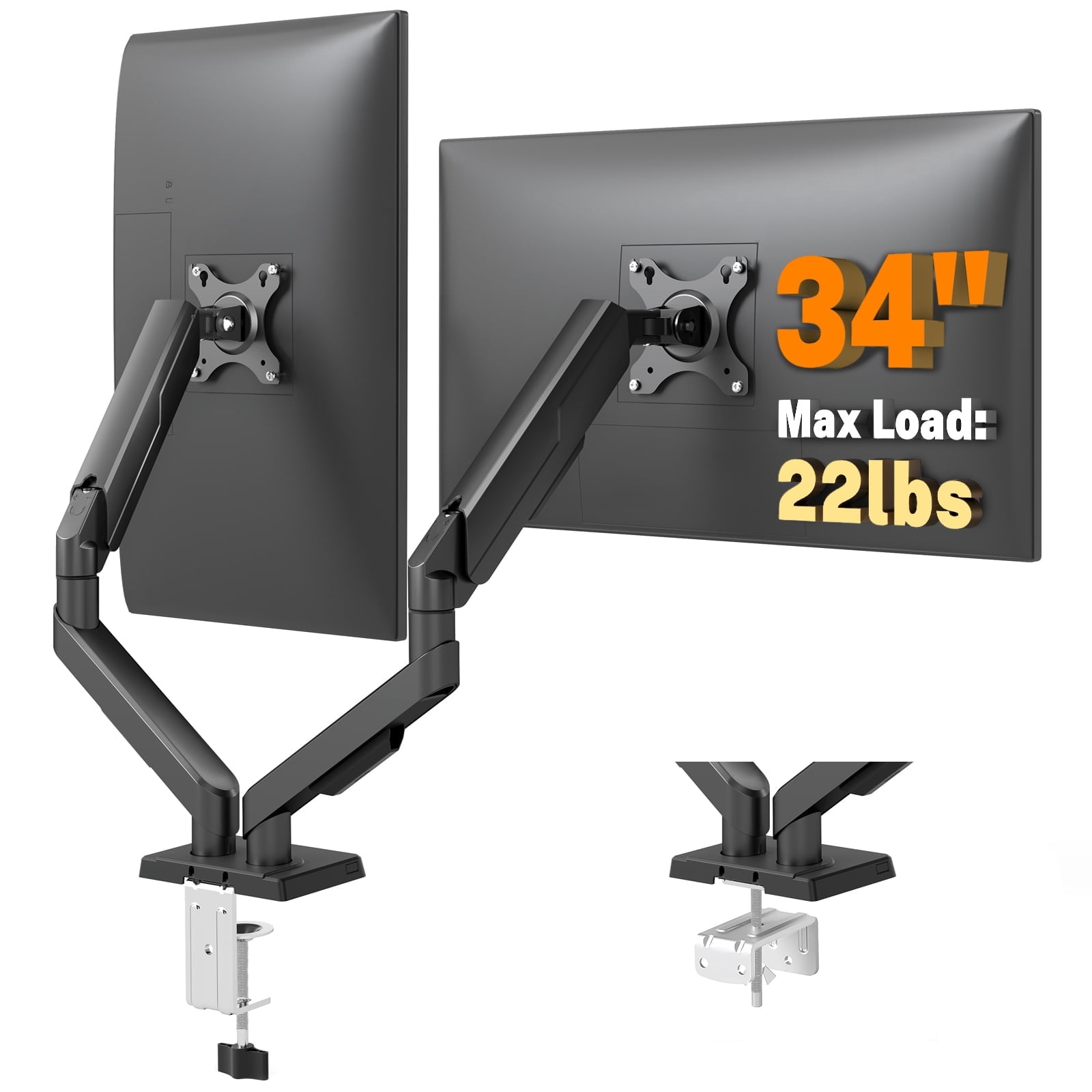 RTVR Dual Monitor Desk Mount Stand Fits Screens up to 34", 360° Heavy Duty Adjustable Arm Desk Mount with Tilt Swivel Rotation, Holds up to 22lbs