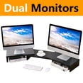 thumbnail image 1 of RTVR Dual Monitor Stand Riser Office Desktop Organizer Stand for 2 Monitors, Adjustable Length & Angle 3 Shelf Extra Long for TV Computer Laptop Black, 1 of 9