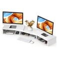 thumbnail image 1 of RTVR Dual Monitor Stand Riser Office Desktop Organizer Stand for 2 Monitors, Adjustable Length & Angle 3 Shelf Extra Long for TV Computer Laptop White, 1 of 10