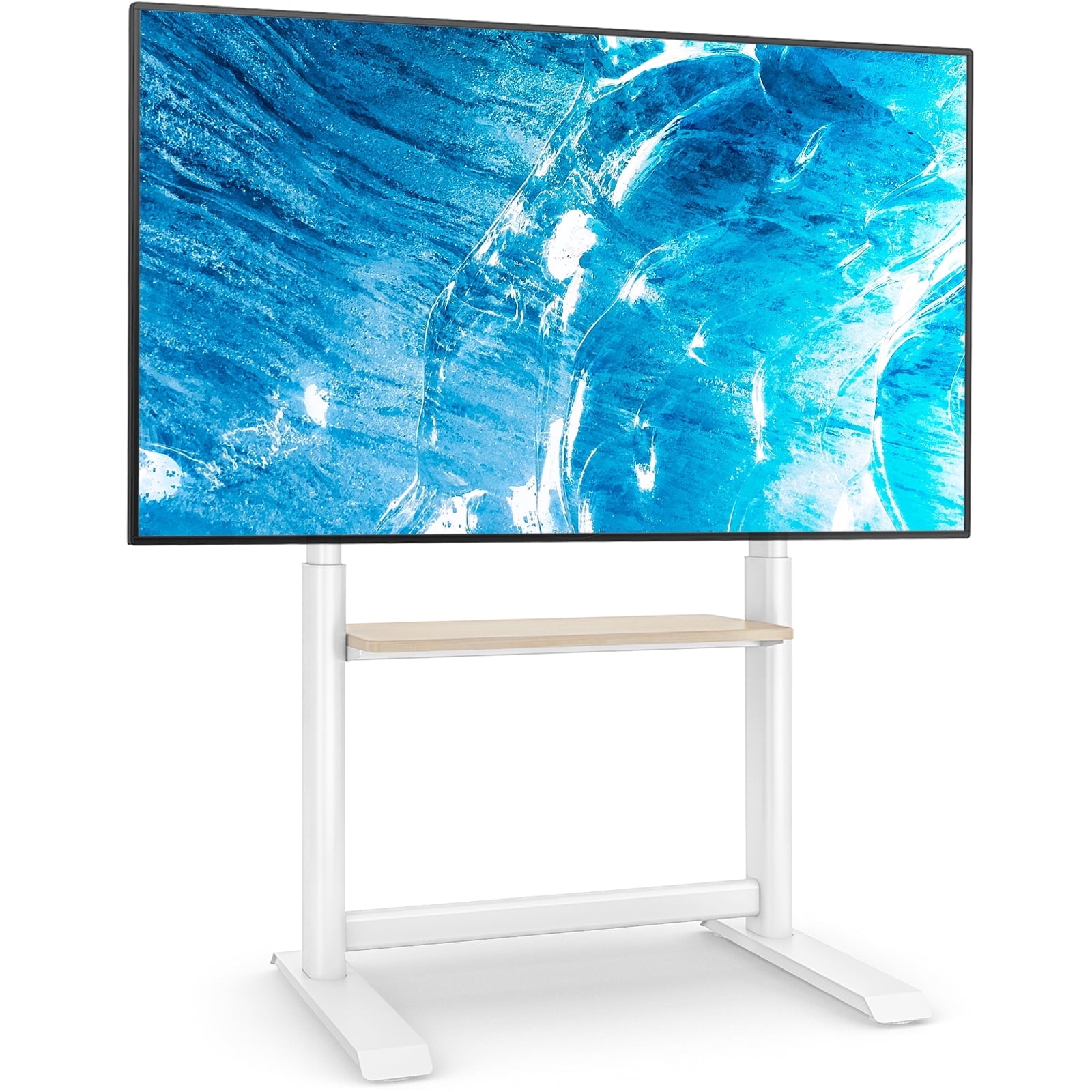 RTVR Floor TV Cart Stand with Mount for 55 - 100 inch Screens up to 150 lbs, Heavy Duty Conner TV Stand, White