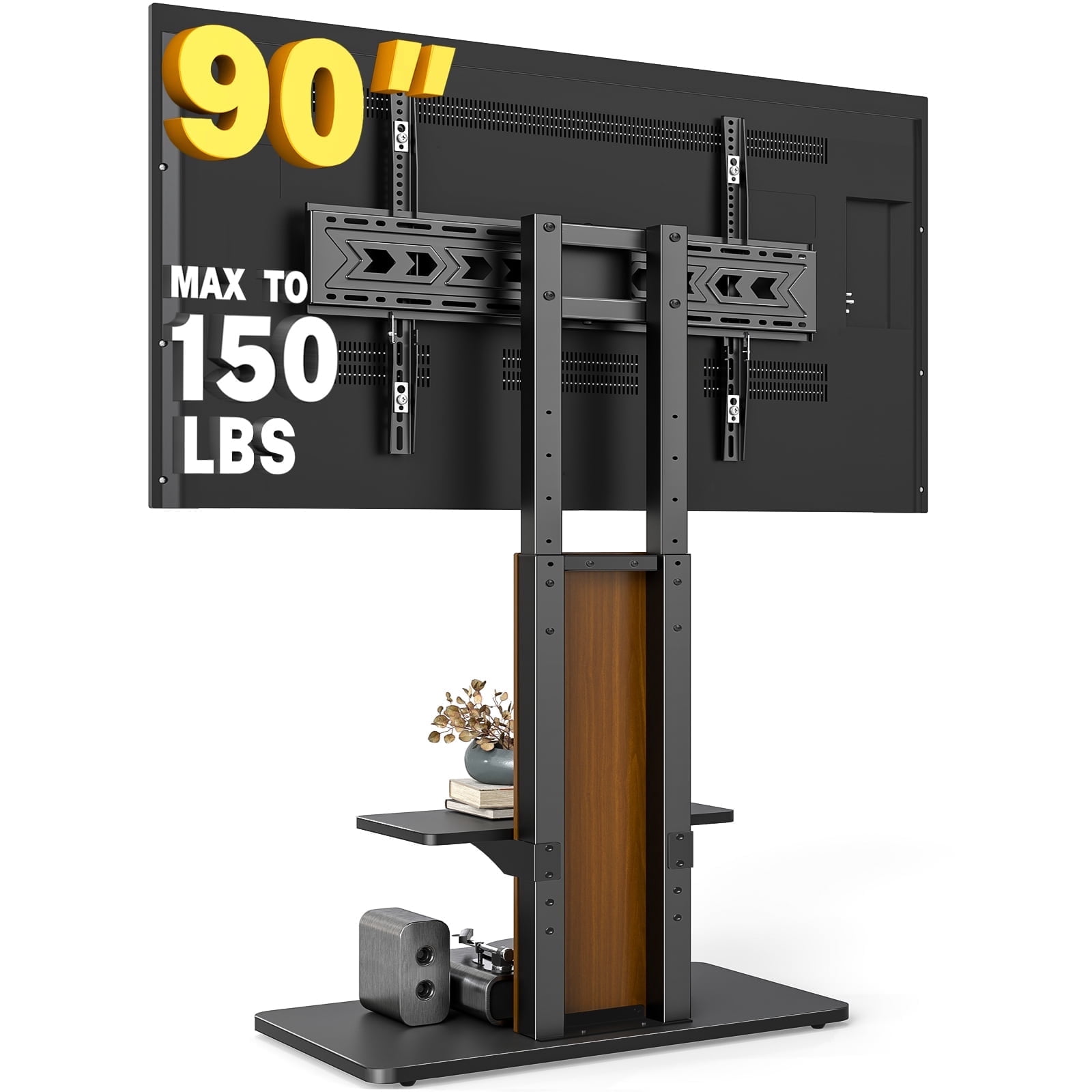 RTVR Floor TV Cart Stand with Mount for 55 to 90 inch Screens up to 150 lbs Heavy Duty Conner TV Stand, Black