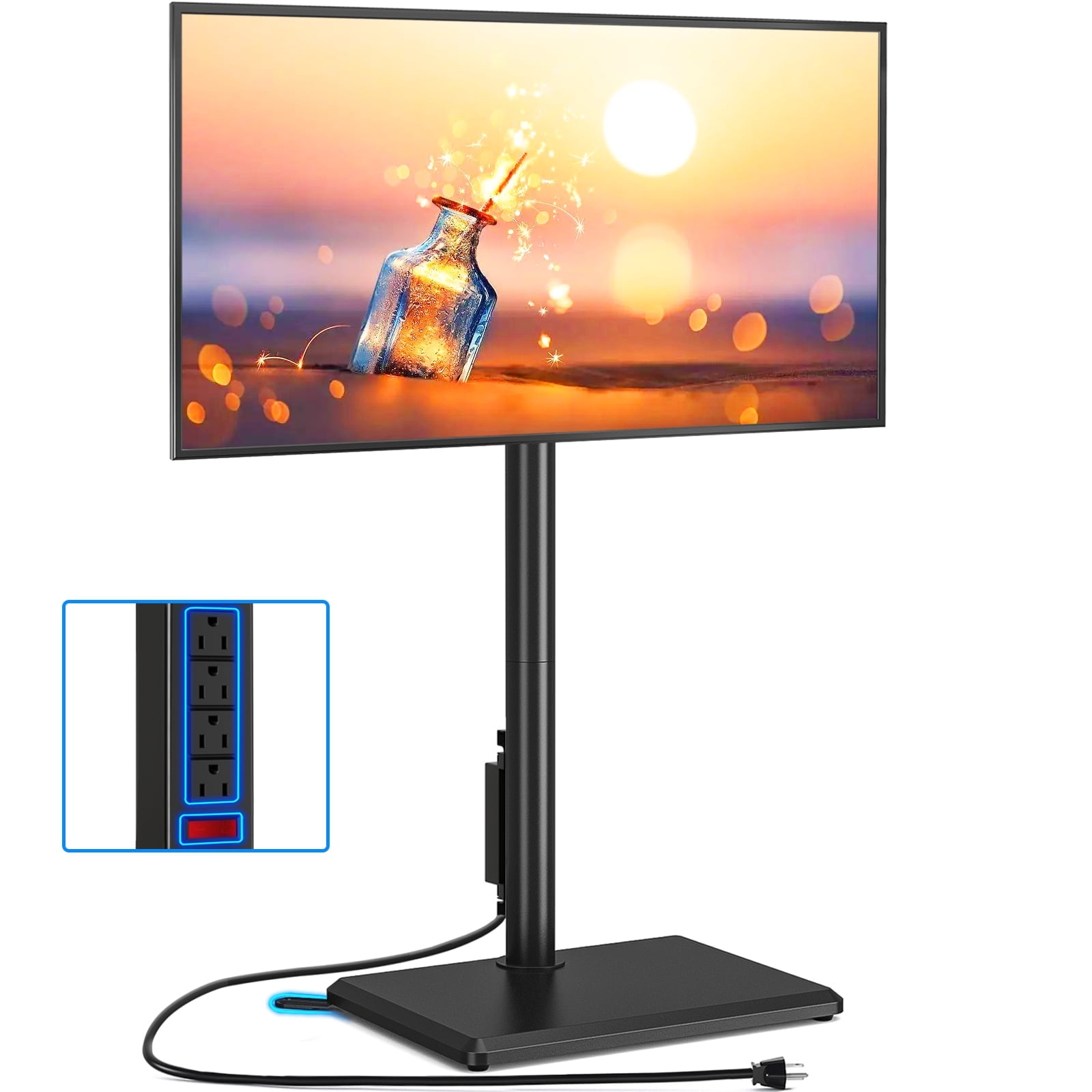 RTVR Floor TV Stand with 35° Rotation & Power Strip - Adjustable Height ...