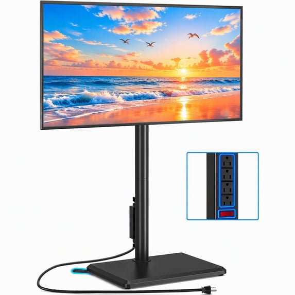 RTVR Universal Floor TV Stand with Swivel Mount & Power Strip for 32"-60" TVs up to 88 lbs, Height Adjustable Black