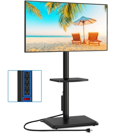 RTVR Floor TV Stand with Mount for 32-60 inch TVs up to 88 lbs, Office Swivel Stand with Shelf Power Outlet