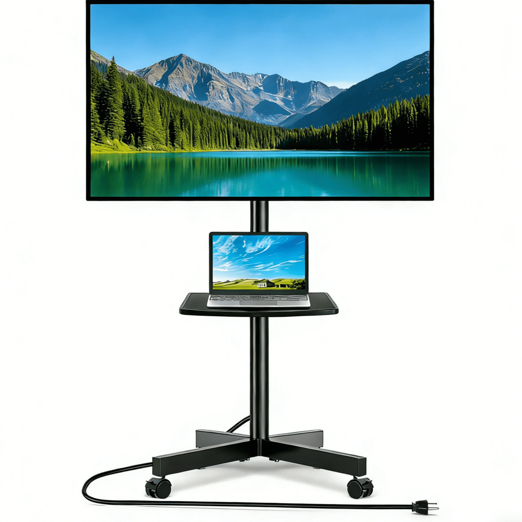TAVR Furniture Tall Mobile TV Stand for 32 to 65 inch Flat Panel TVs with Power Outlet, Black