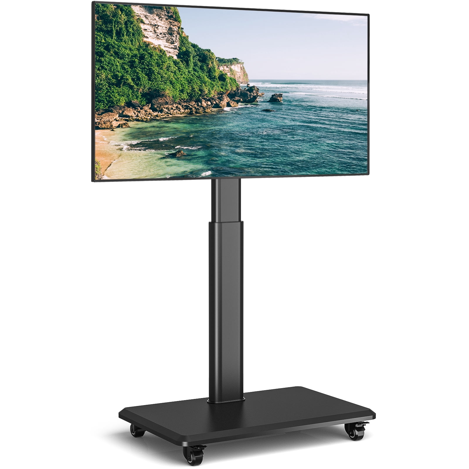 RTVR Modern Floor Rolling TV Stand for TVs up to 70 inch, Wooden Base, Black