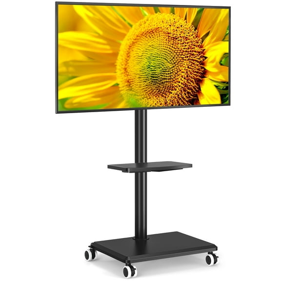 RTVR Modern Rolling TV Stand with Swivel Mount for 32-60 inch Screens, Corner TV Stand Tilt Adjustable with Media Shelf