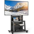 thumbnail image 1 of RTVR Rolling TV Cart Stand on Wheels for 37-75 inch TVs with Storage Shelves, Reinforced Wide Base up to 150lbs, Black, 1 of 9