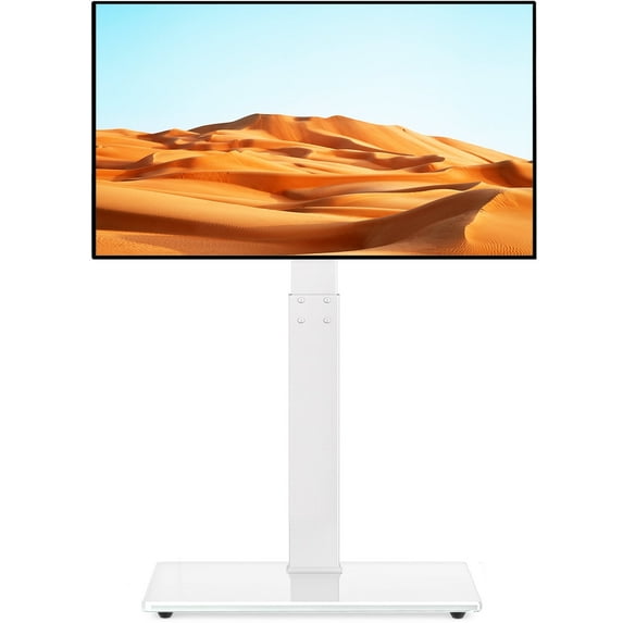 RTVR Modern Swivel Floor TV Stand for 32 to 75 inch Screens with Apple TV Roku Ultra Mount, White