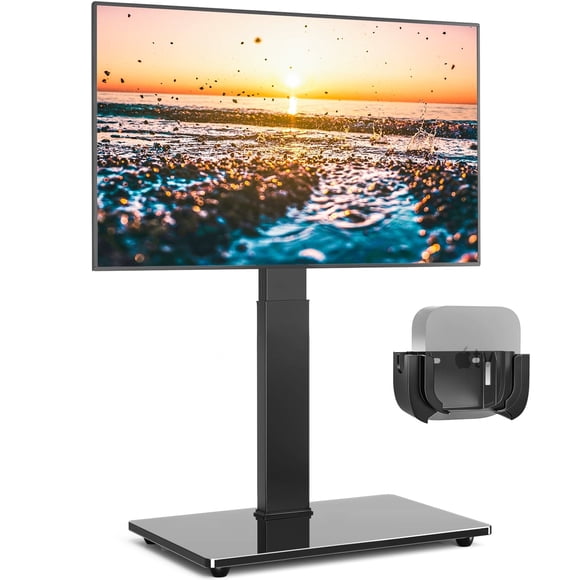 RTVR Floor TV Stand Swivel Adjustable Base for 32 - 75 inch Screens with Apple TV Roku Ultra Mount, Modern Black