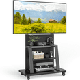 thumbnail image 1 of RTVR Rolling TV Cart Stand on Wheels for 40-86 inch TVs with Storage Shelves, Reinforced Wide Base up to 200lbs, Black, 1 of 8