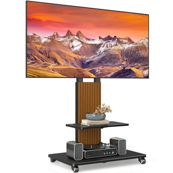 RTVR Rolling TV Cart Stand with Mount for 55 to 90 inch Screens, Heavy Duty Conner TV Stand with Shelves, Black