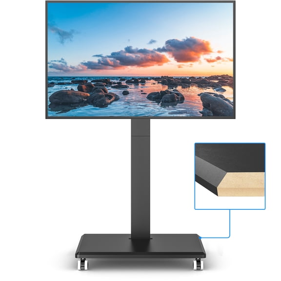 RTVR Rolling TV Stand for 32 to 75 inch TVs, 25 Swivel Adjustable Mobile TV Stand for Bedroom, Corner, Small Dorm, Modern Portable Corner TV Stand with Upgraded Wheels,Black