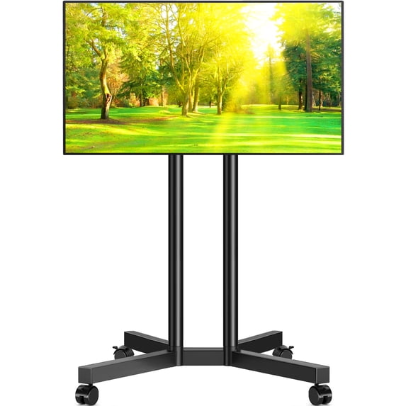 RTVR Rolling TV Stand Cart on Wheels for 32 to 75 inch Flat Panel Curved Screens, Portable Mobile Adjustable TV Stand , Metal Black
