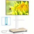 thumbnail image 1 of RTVR Rolling TV Stand with Power Outlet for Home Decor,Strong Tall Mobile TV Cart with Mount Up to 88 lbs,Height Adjustable Portable TV Stand on Wheels for 32-75 inch TVs, White, 1 of 9