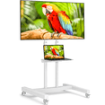 thumbnail image 1 of RTVR Rolling TV Stand on Wheels for 32-83 inch Flat Screens up to 110lbs, Portable Mobile TV Stand Height Adjustable Shelf, White, 1 of 11