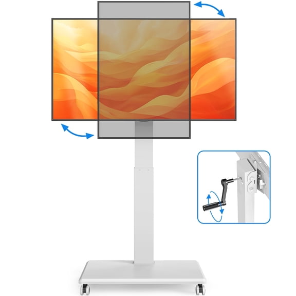RTVR Rolling TV Stand with Wheels for 42-75 inch Screens, Height Adjustable Tilt Mobile TV Cart, Swivel & ±90° Rotation for Office Home, White