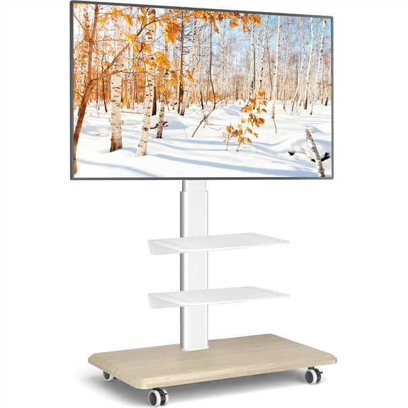 RTVR Swivel Rolling TV Stand Adjustable Mobile TV Cart for 26-65 inch Screens, Corner Floor Stand for Bedroom, Living Room, Home Office, White