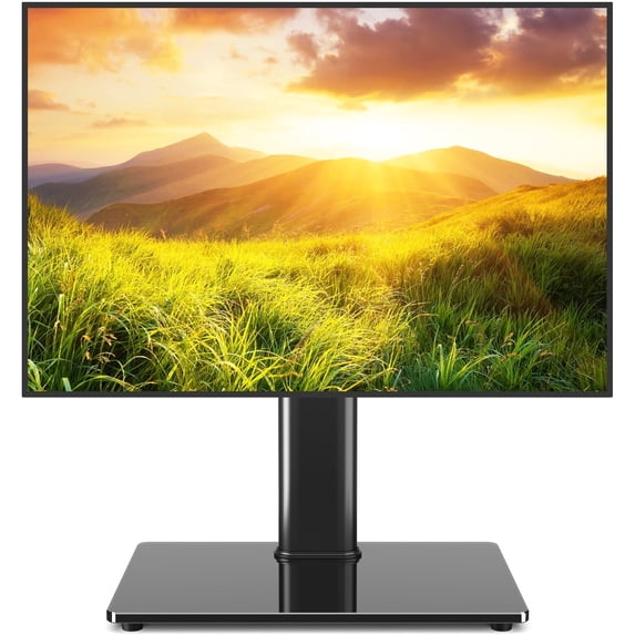 RTVR Swivel Table Top TV Stand with 40° Rotation & Tempered Glass Base for 23-43" Flat Screen TVs, 4-Level Height Adjustable with Non-Slip Feet, 66lbs Capacity